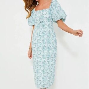 Tuckernuck Hyacinth House NEW Teal Floral Lace-Up Lila Midi Dress X Small